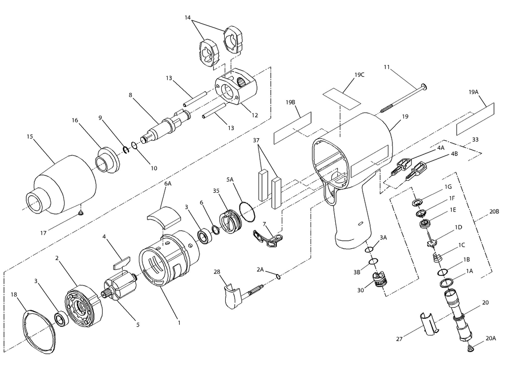 Diagram Diagram and Parts List for IR2131Q  Ingersoll Rand Wrench